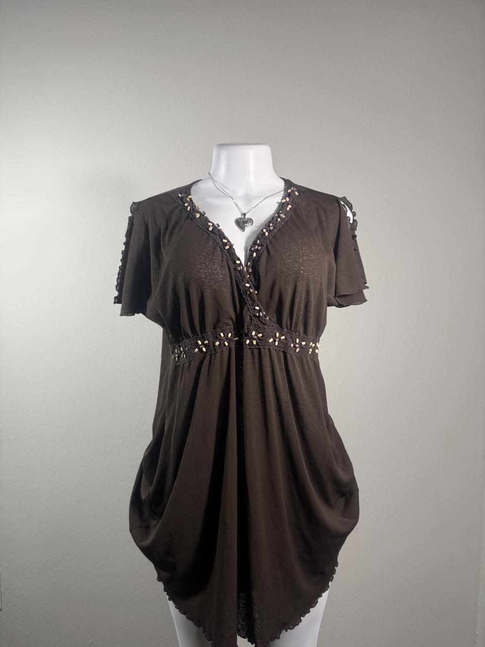 Style & Co Beaded Boho Babydoll Tunic Top