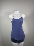 Y2K Hip Blue Crochet Strap Ribbed Tank Top Boho Coquette