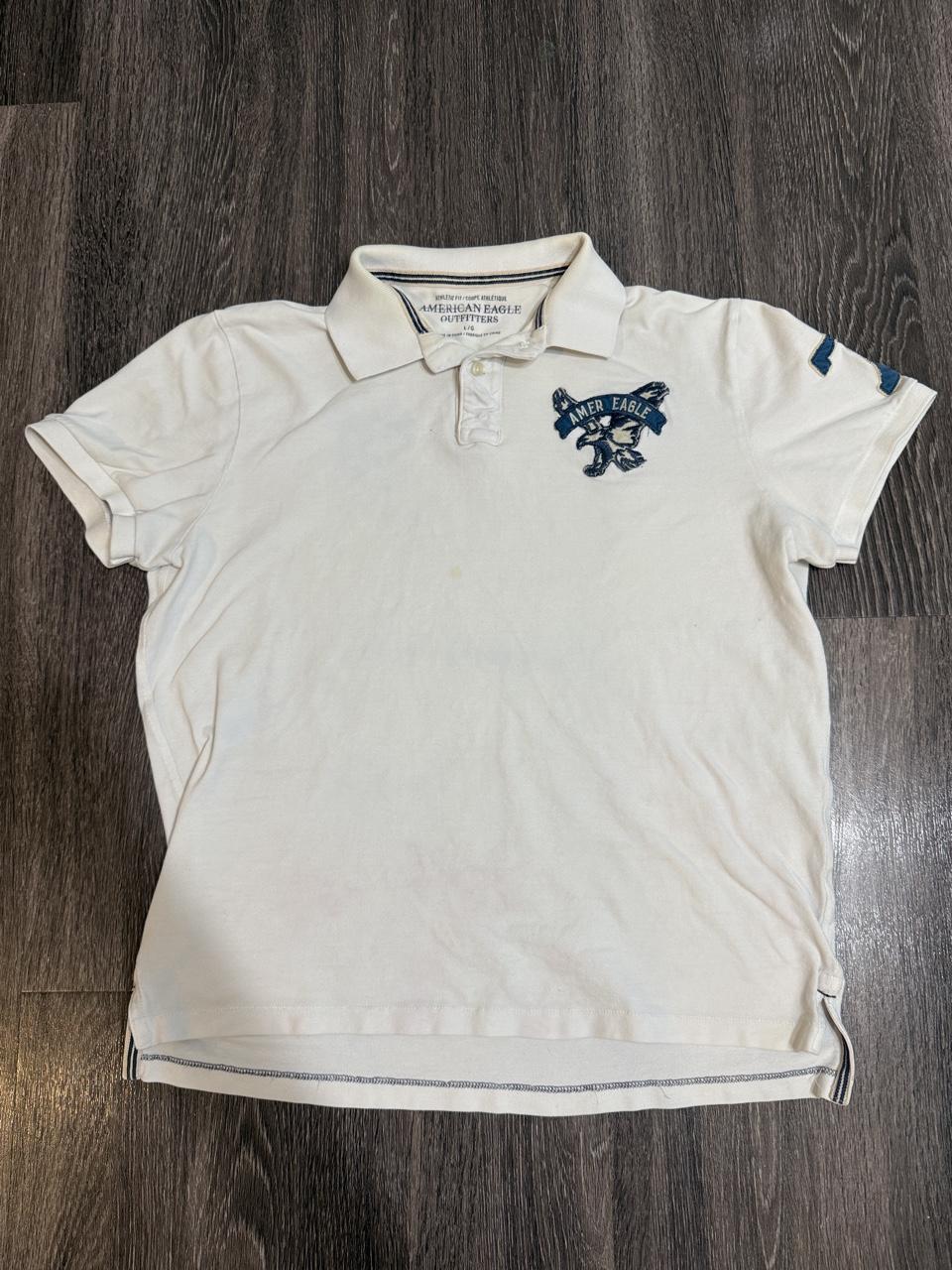 American Eagle Men's White and Cream Polo-shirt