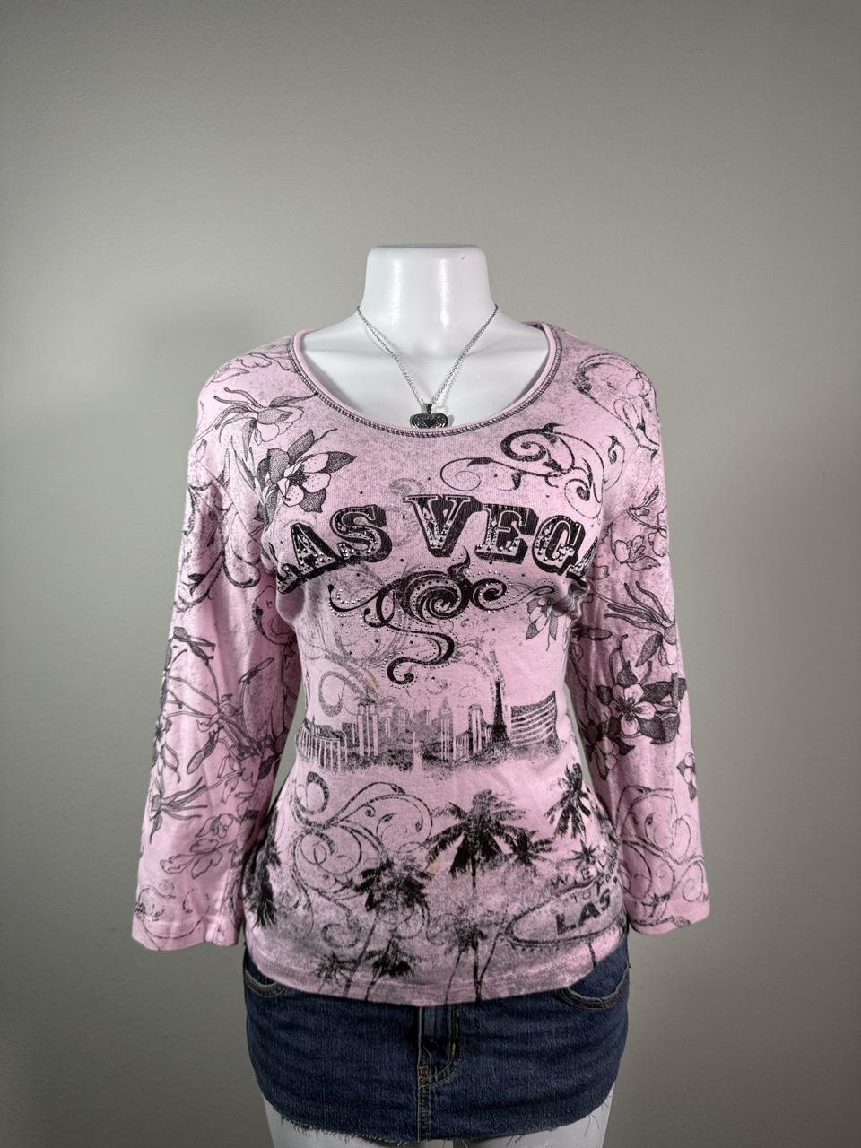 Vintage Cactus Bay Las Vegas Rhinestone Graphic Top