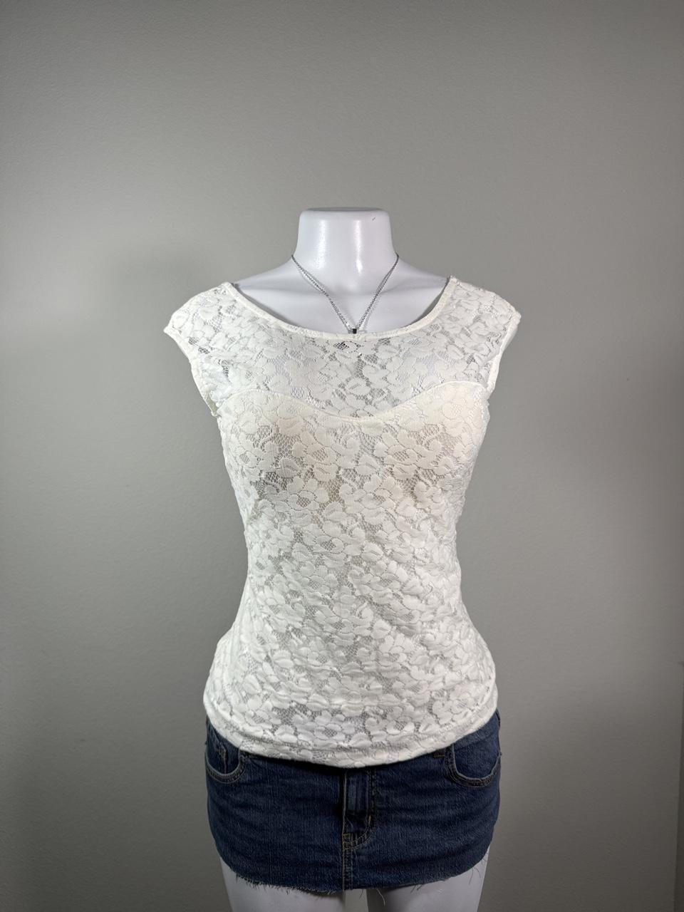 XOXO White Floral Lace Cap Sleeve Top