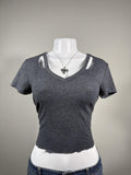 🩶 Aéropostale Charcoal Gray Cutout V-Neck Baby Tee 🩶