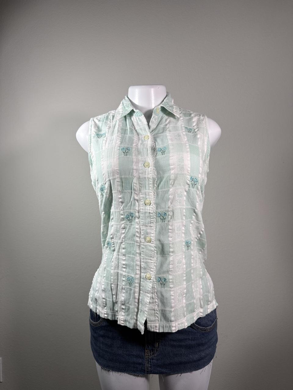 Casey & Max Mint Plaid Sleeveless Button-Up Blouse