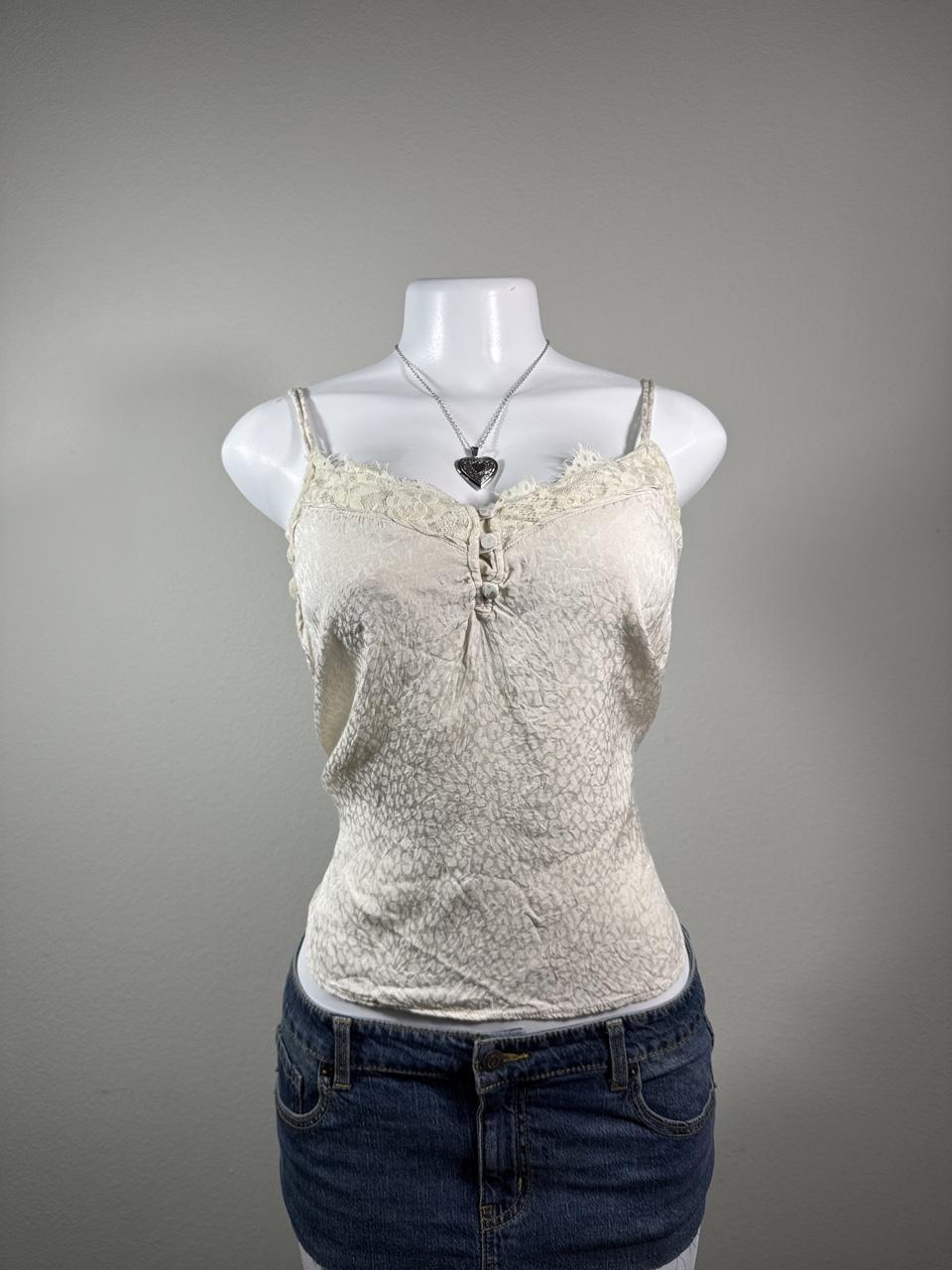 Y2K Abercrombie & Fitch Lace Cami Tank Top Cream Satin Coquette Fairy Grunge M