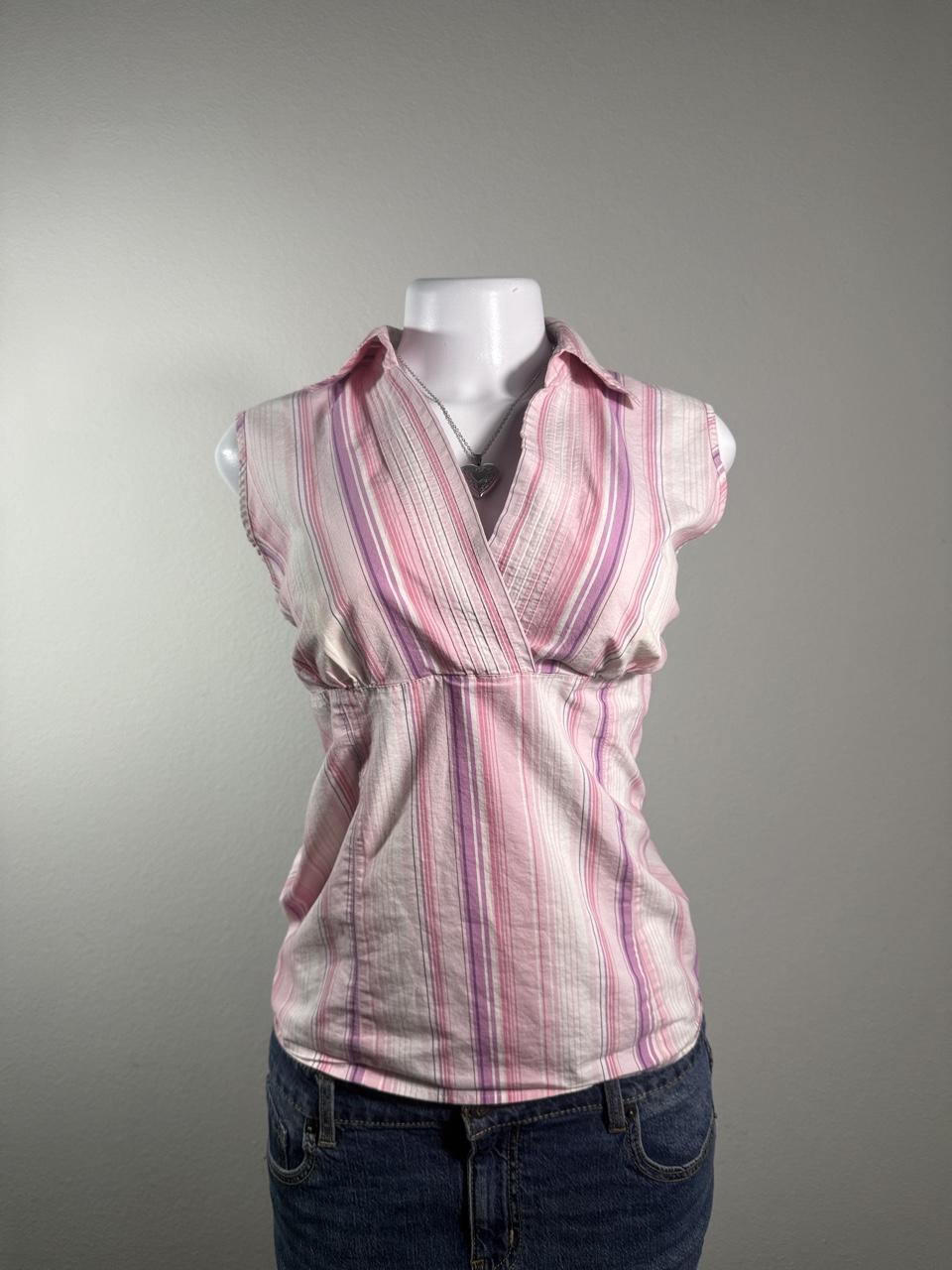 G.H. Bass & Co Pink Striped Surplice Blouse