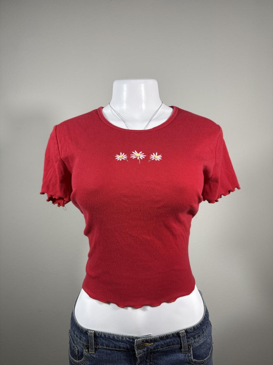 Hollister Red Daisy Ribbed Baby Tee