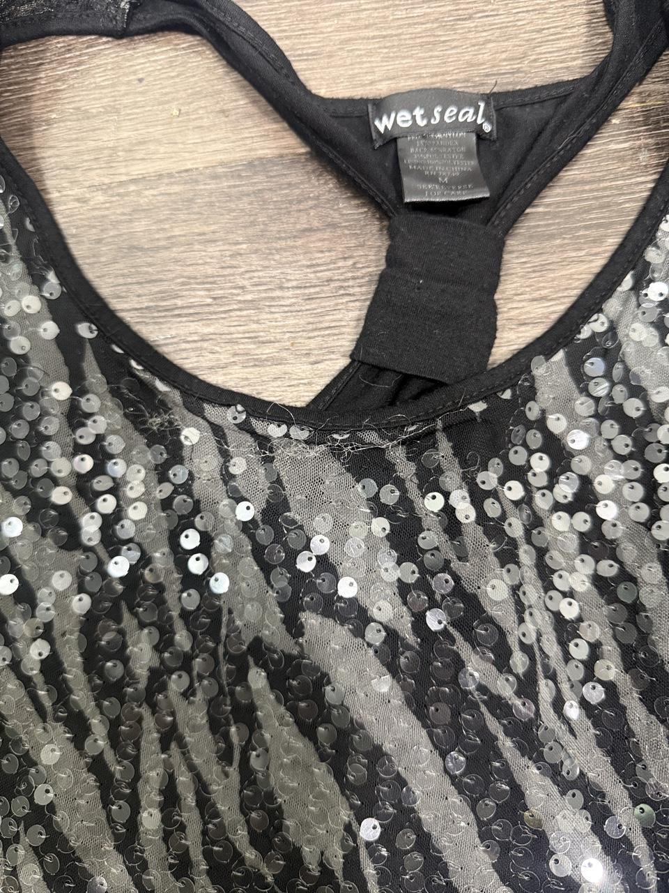 Wet Seal Black Zebra Sequin Racerback Tank Top