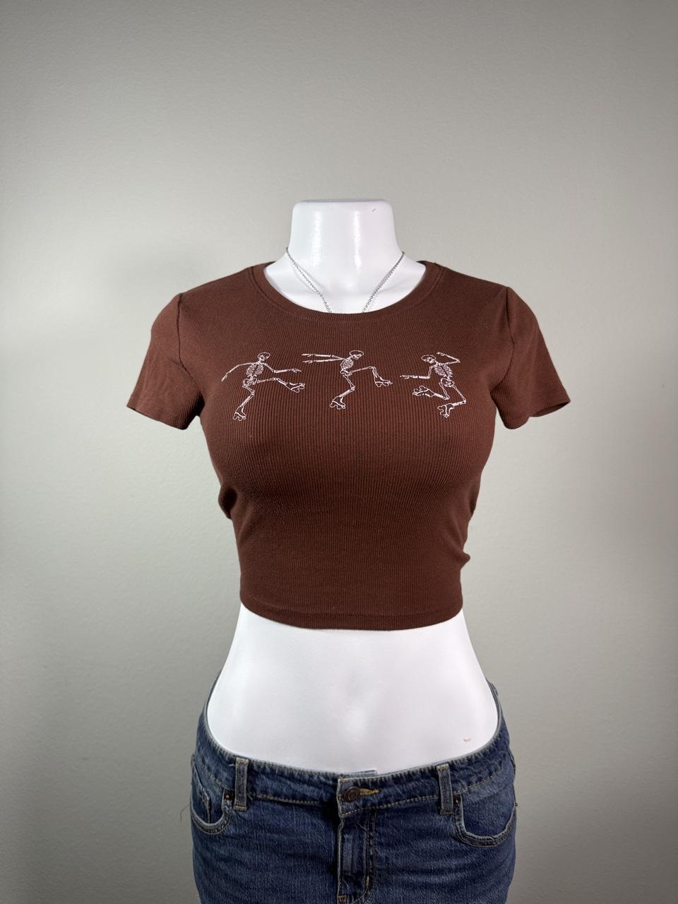 Aeropostale Seriously Soft Brown Skeleton Baby Tee