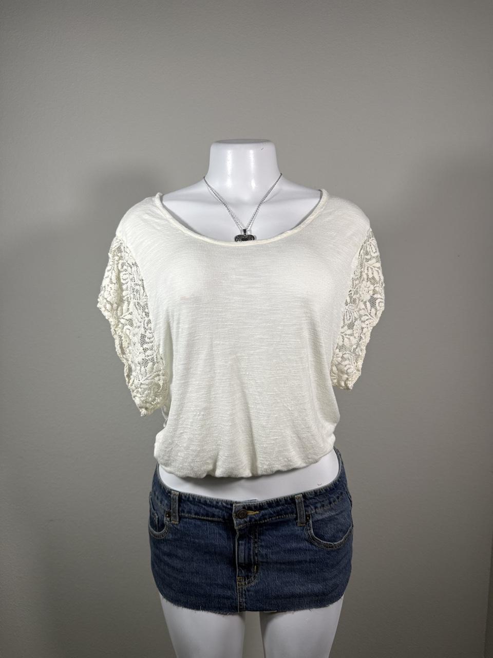 American Eagle Cream Lace Sleeve Boho Top