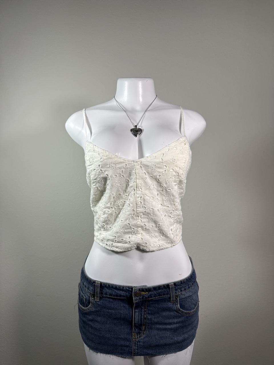 American Eagle Outfitters White Eyelet Lace Cami Tank Top