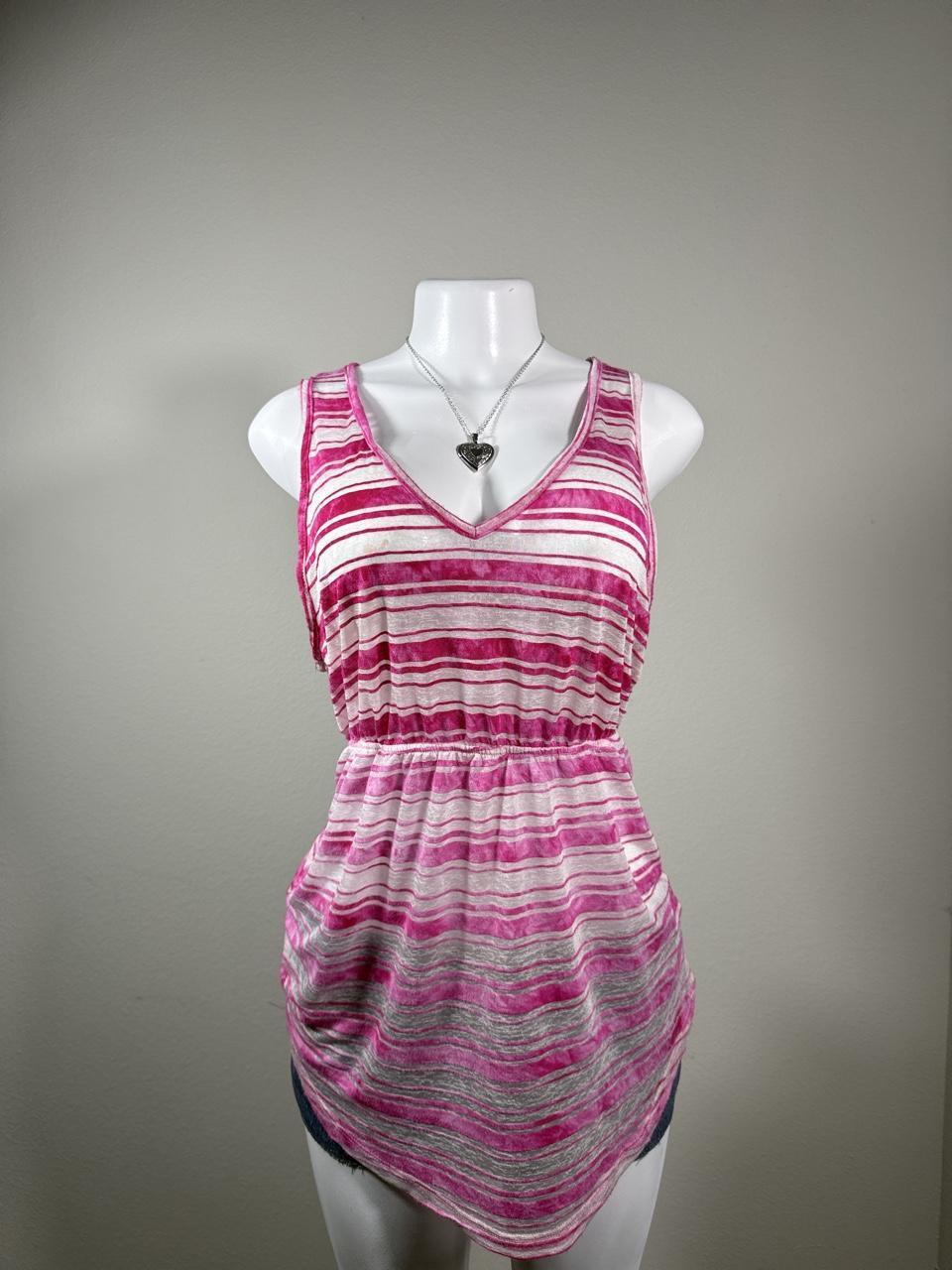 Y2K Fresh Brewed Pink Striped V-Neck Tank Top