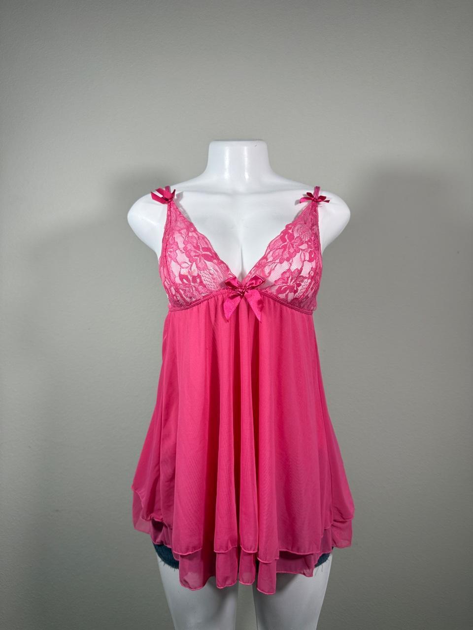 Fairycore Dreamgirl Pink Lace Mesh Babydoll Lingerie Chemise