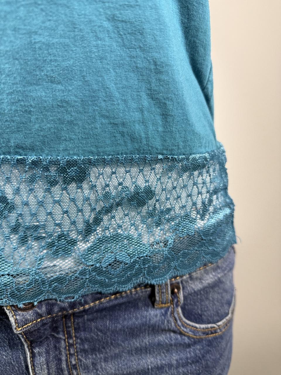 Fairycore Vintage Y2K Rue21 Teal Lace Trim Coquette Fairycore Top