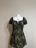 Fairycore 🖤💚 Cider Lace Mesh Babydoll Mini Dress 🖤💚