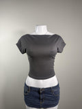 Y2K Dark Gray Off Shoulder Stretch Baby Tee