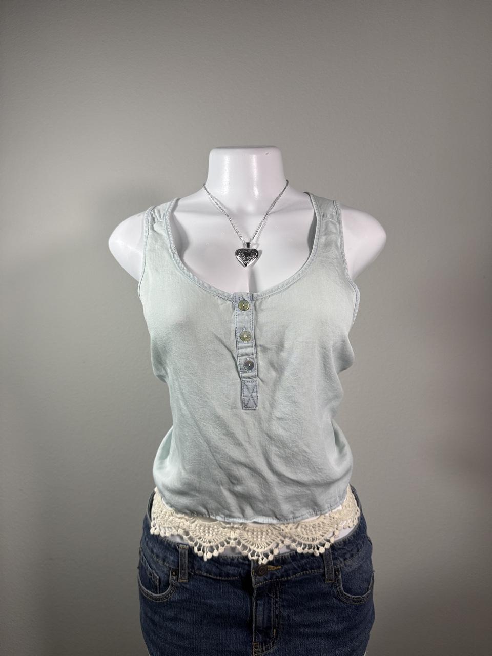 Life in Progress Light Blue Crochet Hem Tank Top
