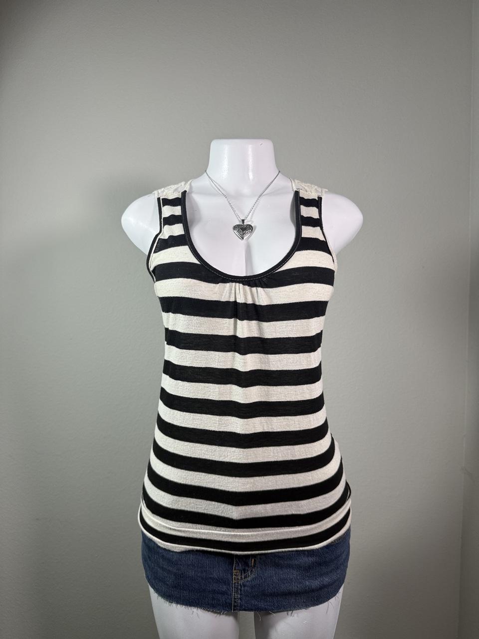 Y2K Free Kisses Striped Lace Back Tank Top
