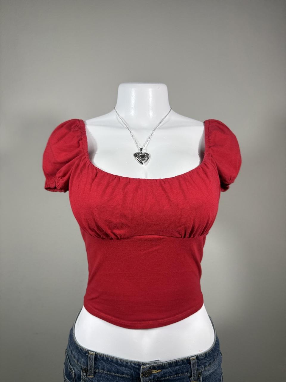 Hollister Red Puff Sleeve Babydoll Top