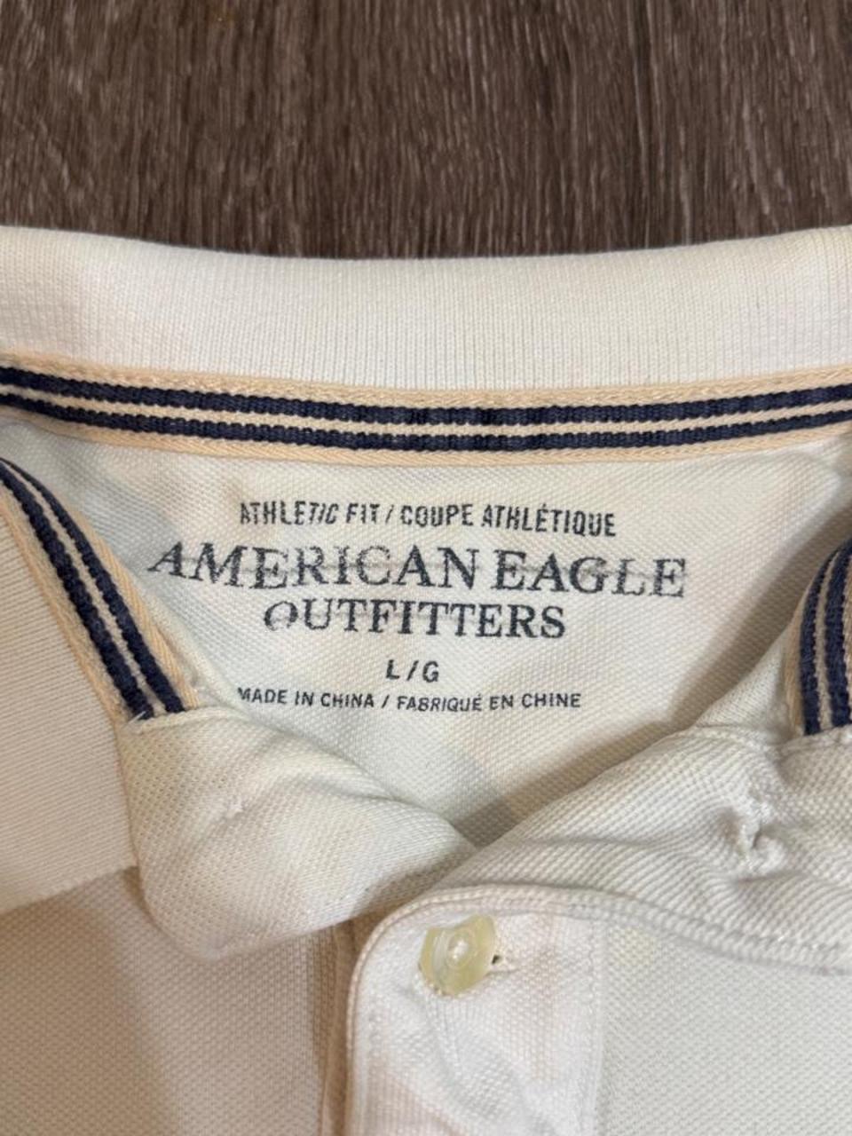 American Eagle Men's White and Cream Polo-shirt