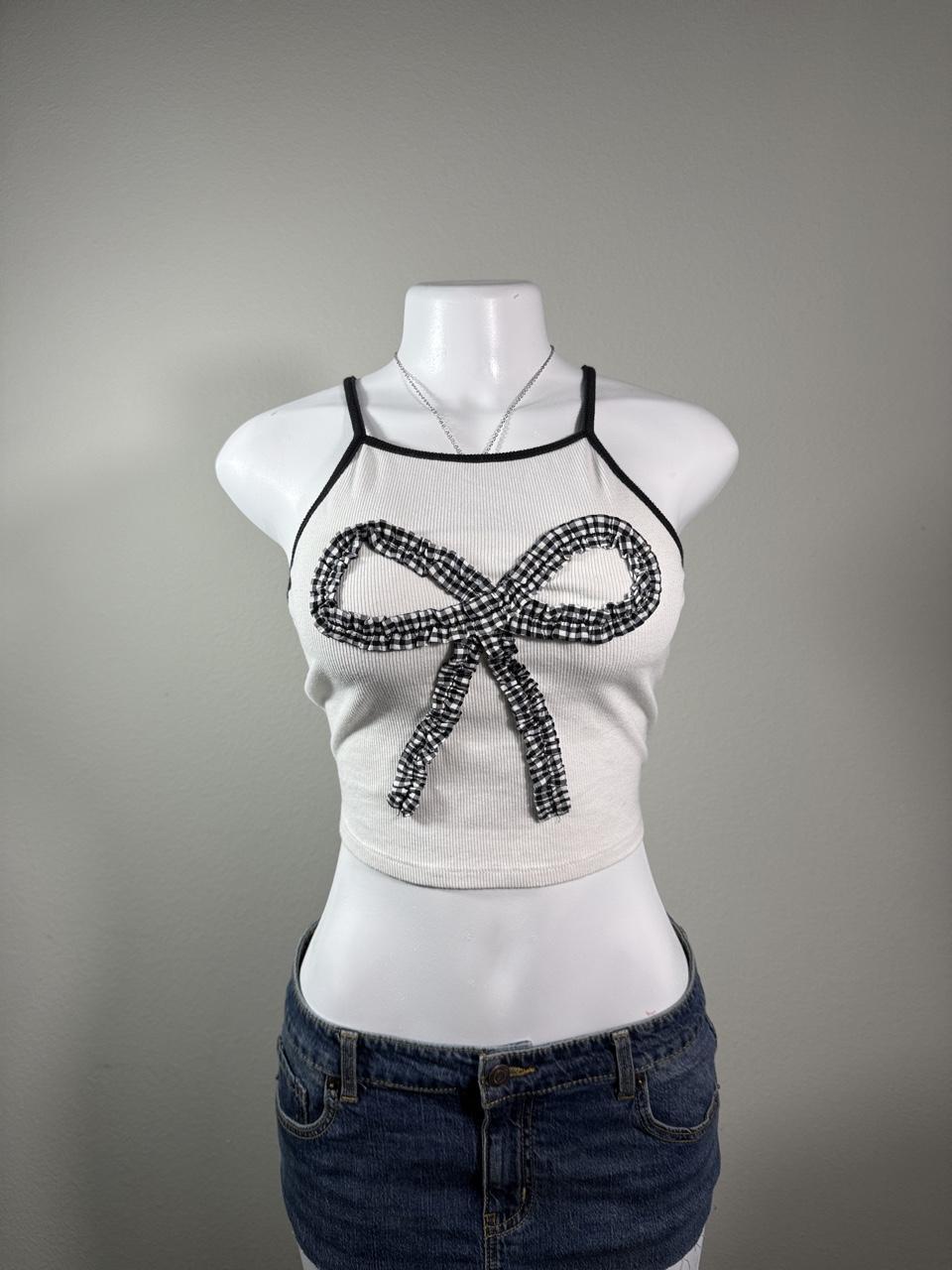 Better Together White Ribbed Bow Crop Tank Top