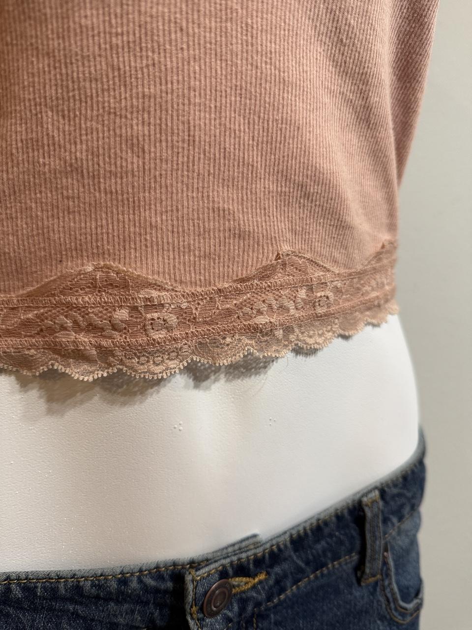 🤍 Hollister Blush Pink Ribbed Lace Trim Tank 🤍