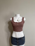 🤎 American Eagle Striped Ribbed Henley Crop Tank 🤎
