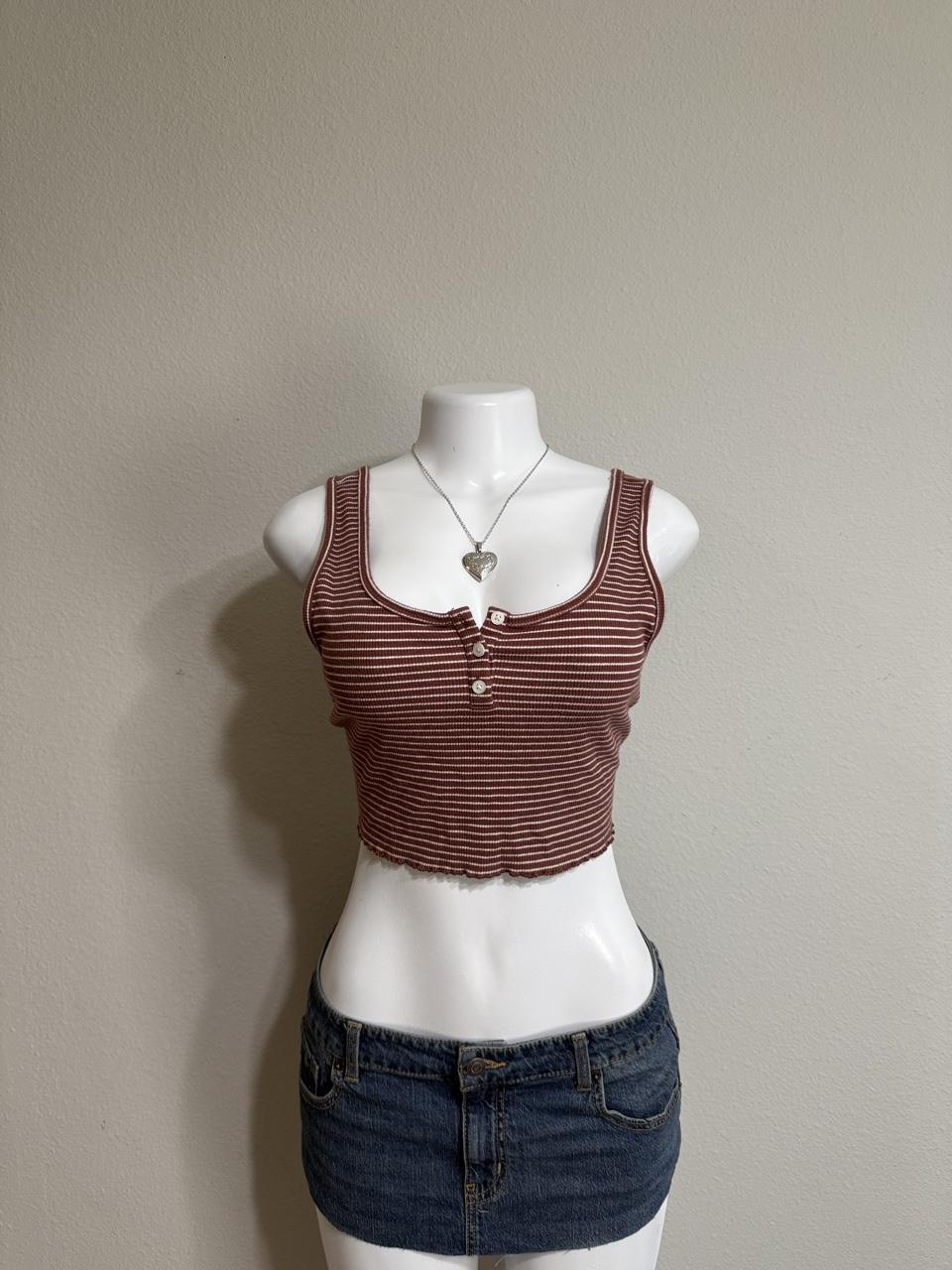 🤎 American Eagle Striped Ribbed Henley Crop Tank 🤎