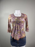 Limited Too Purple Metallic Paisley Mesh Buckle Top