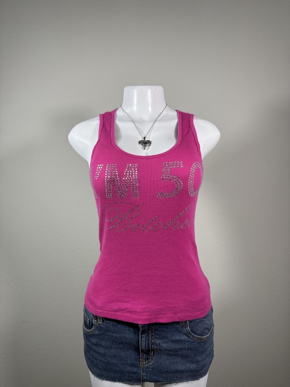 Y2K Sofia Hot Pink Rhinestone Graphic Ribbed Tank Top
