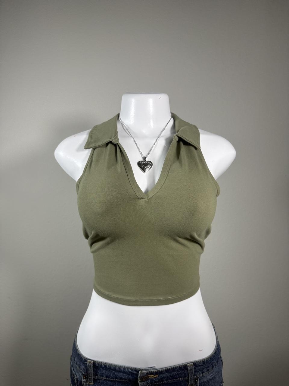 💚 Abercrombie & Fitch Olive Collared Halter Top 💚