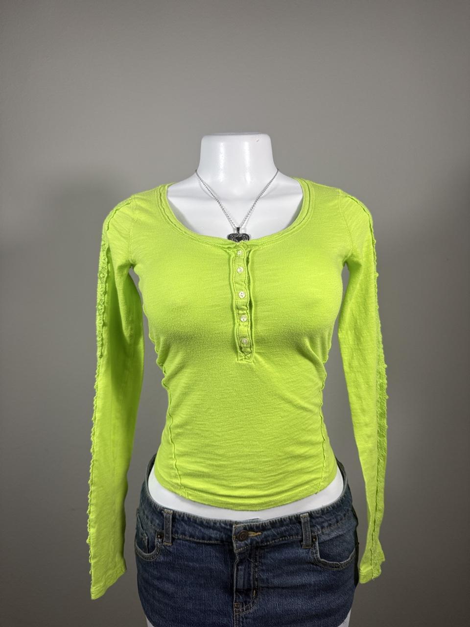 💚 Vintage Abercrombie & Fitch Neon Green Lace Sleeve Henley 💚