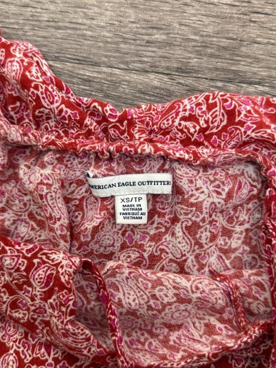 American Eagle Red Paisley Cold Shoulder Babydoll Top