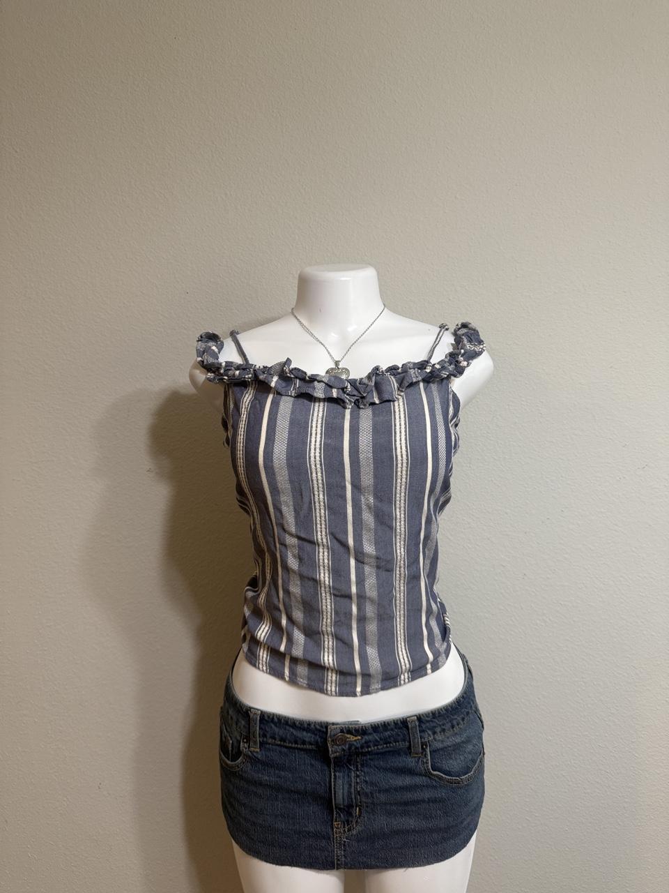 💙 Vintage Hollister Blue Stripe Ruffle Cami Top 💙