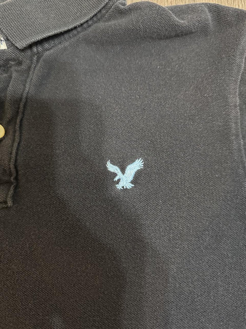 American Eagle Men's Black and Navy Polo-shirt