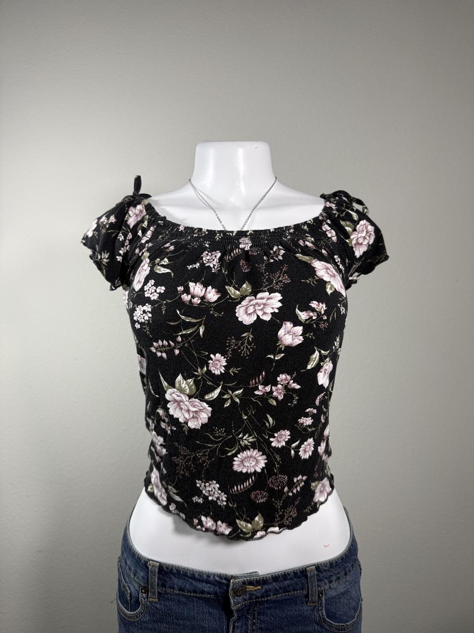 🤍 Y2K American Eagle Floral Smocked Off Shoulder Top 🤍