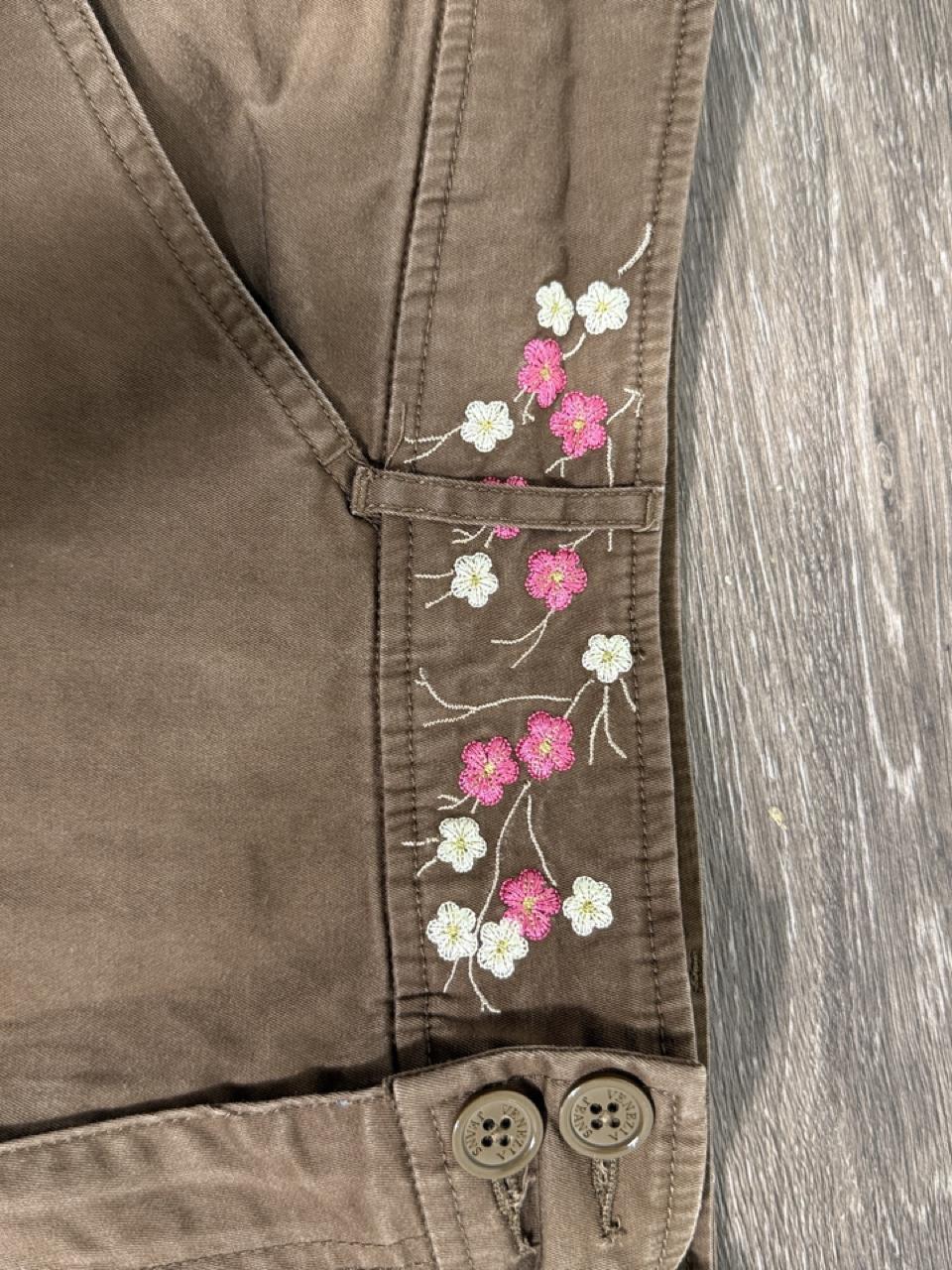 Fairycore Y2K Venezia Brown Embroidered Capris Floral Cottagecore
