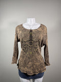 One World Brown Mineral Wash Embellished Cross Top Y2K