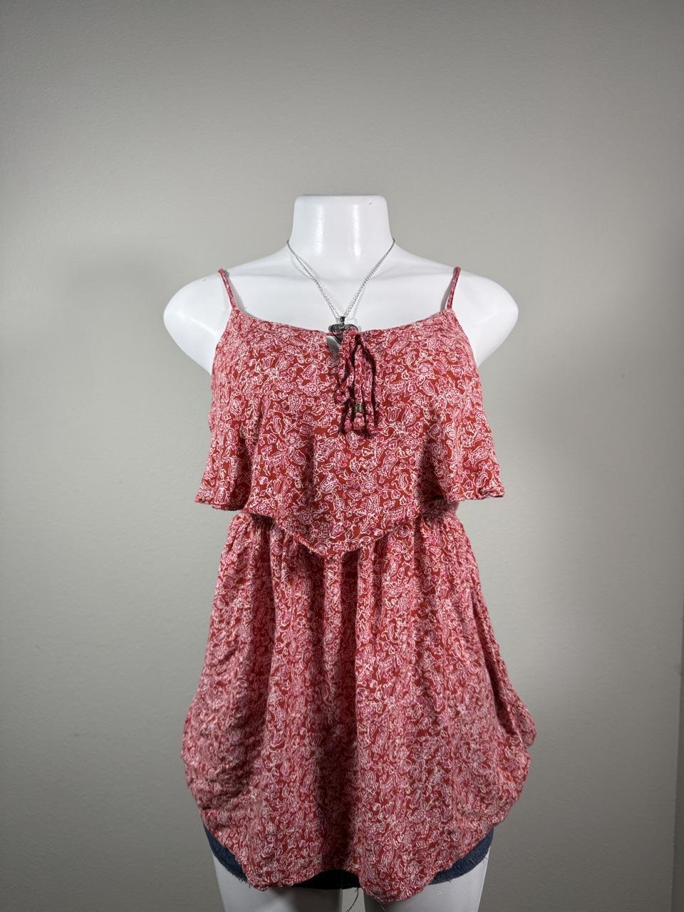 American Eagle Red Paisley Cold Shoulder Babydoll Top