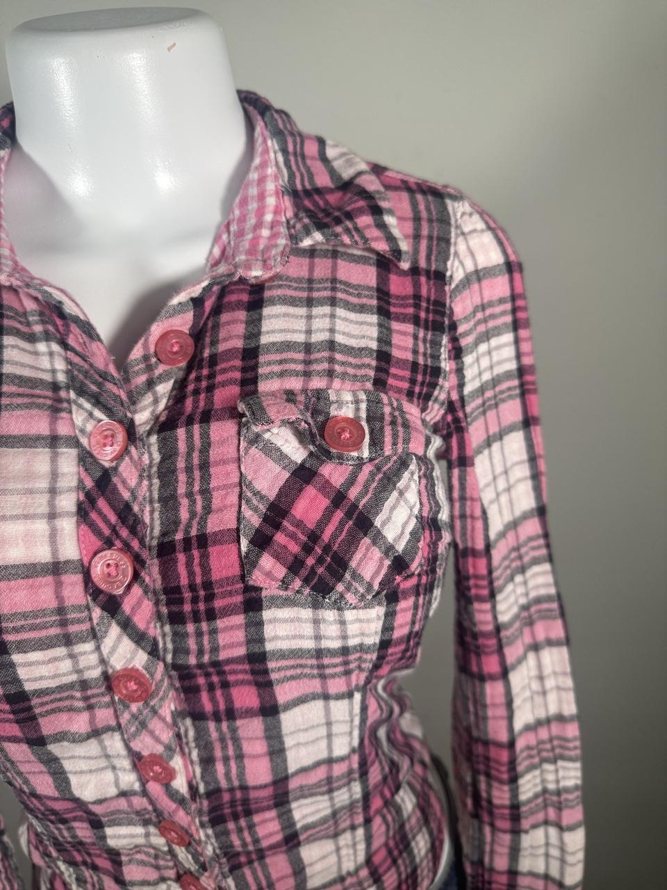 Vintage Y2K Guess Pink Plaid Button Up Flannel
