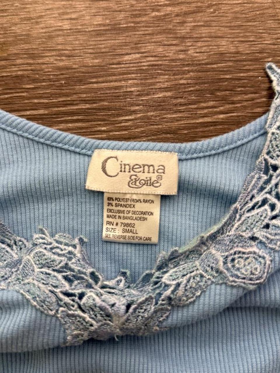 Cinema & Co Blue Lace Trim Ribbed Baby Tee Y2K Coquette