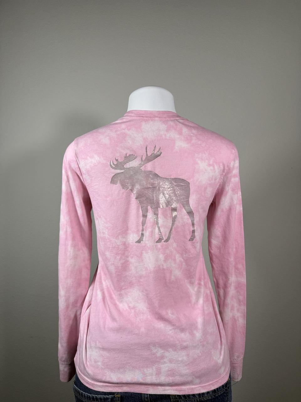Y2K Abercrombie Kids Pink Tie Dye Moose Long Sleeve Tee