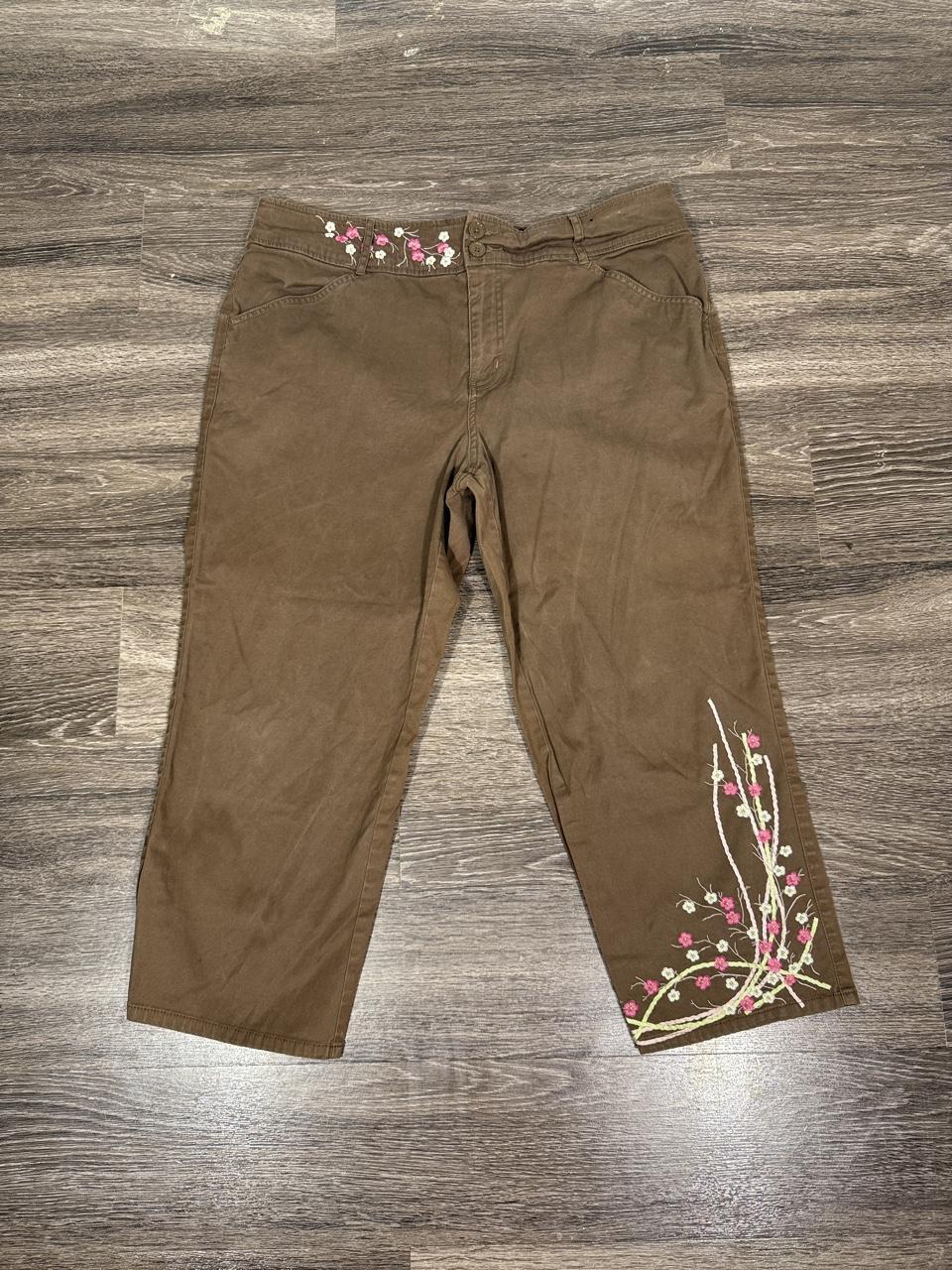 Fairycore Y2K Venezia Brown Embroidered Capris Floral Cottagecore