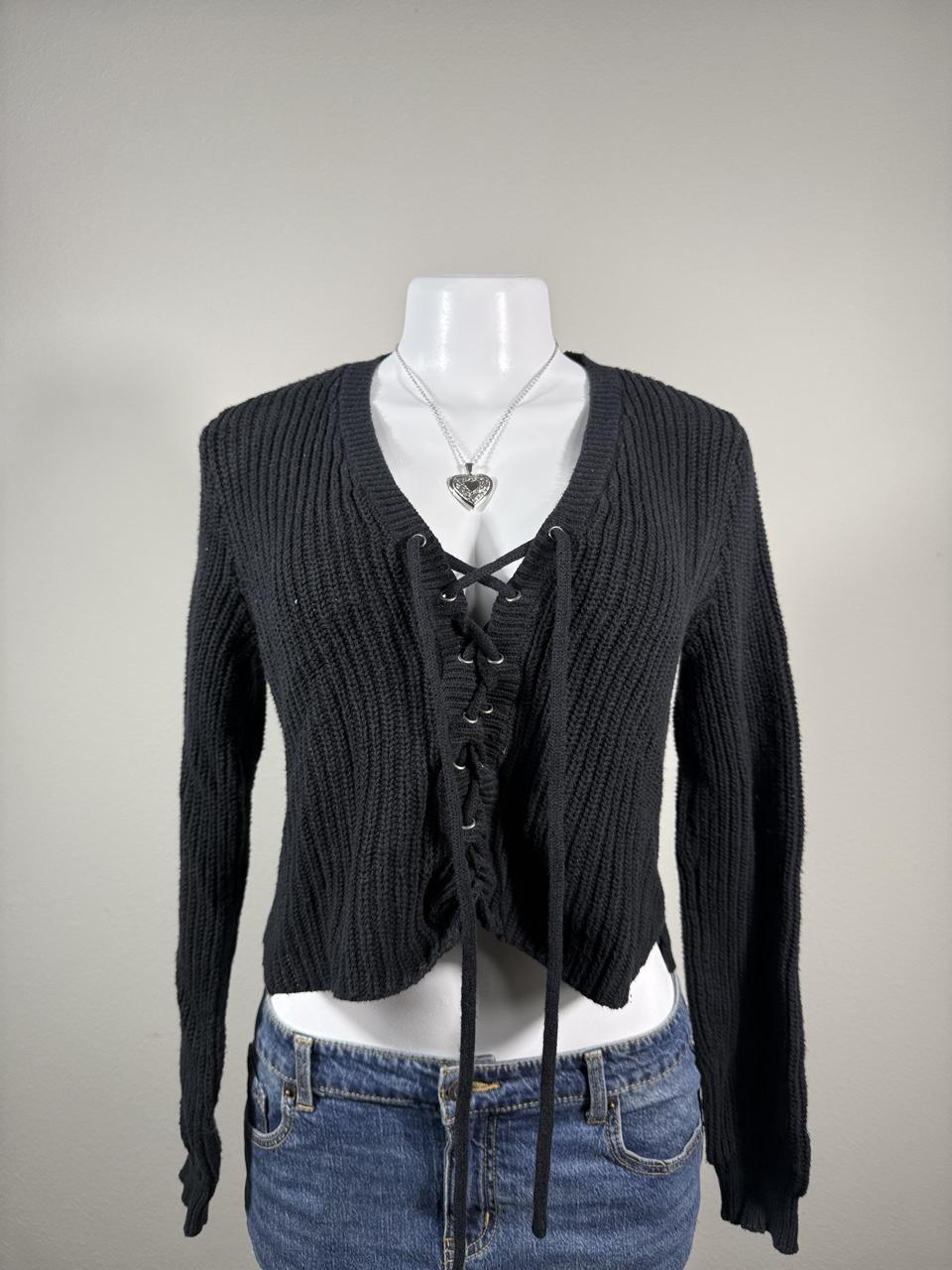 🖤 Aéropostale Black Lace-Up Knit Cardigan 🖤