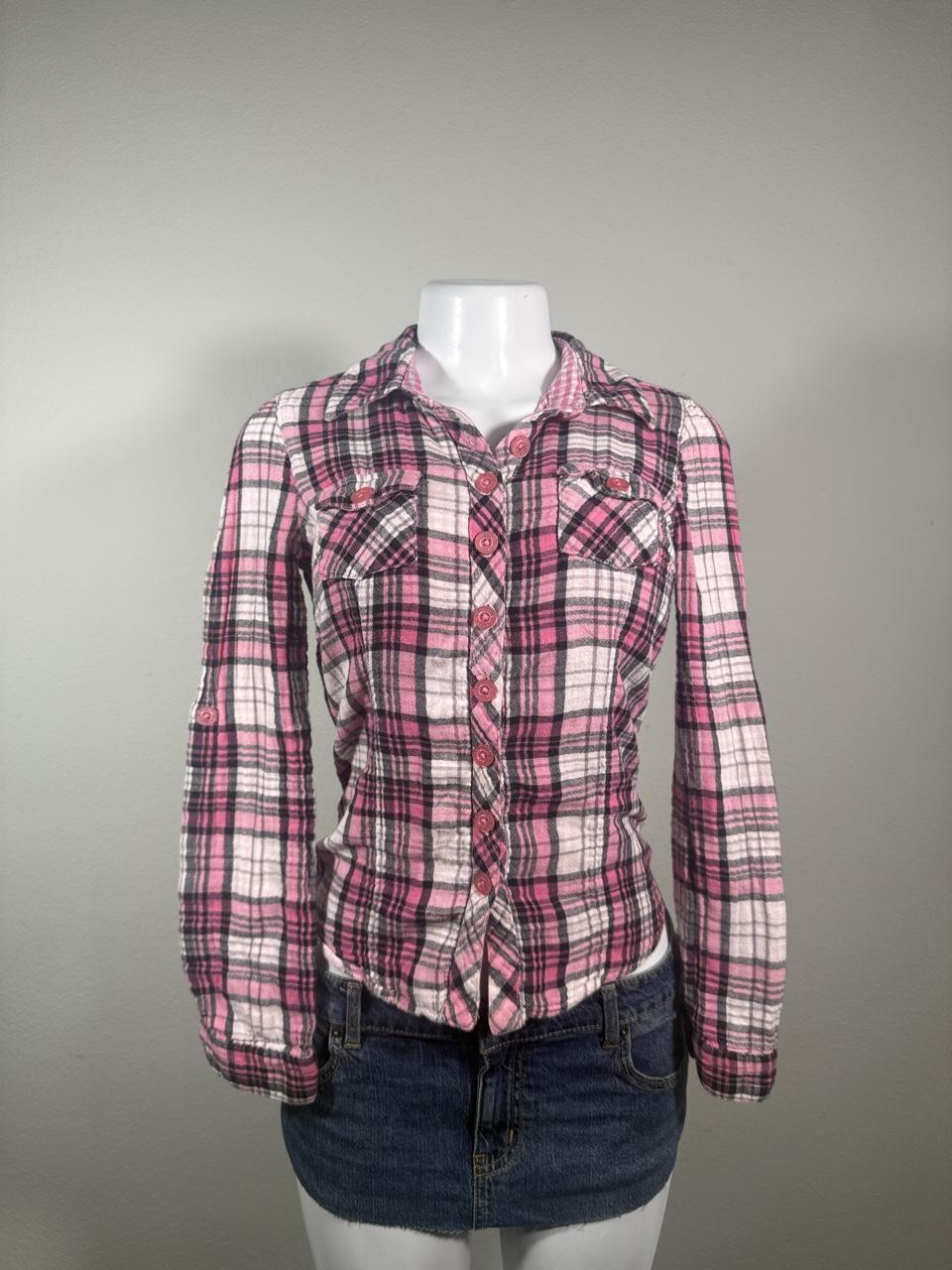 Vintage Y2K Guess Pink Plaid Button Up Flannel