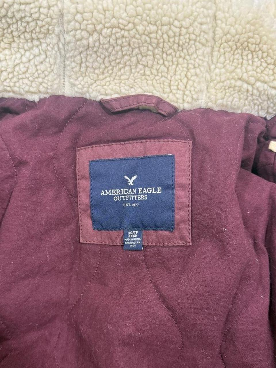 Y2K American Eagle Burgundy Sherpa Lined Hooded Utility Jacket