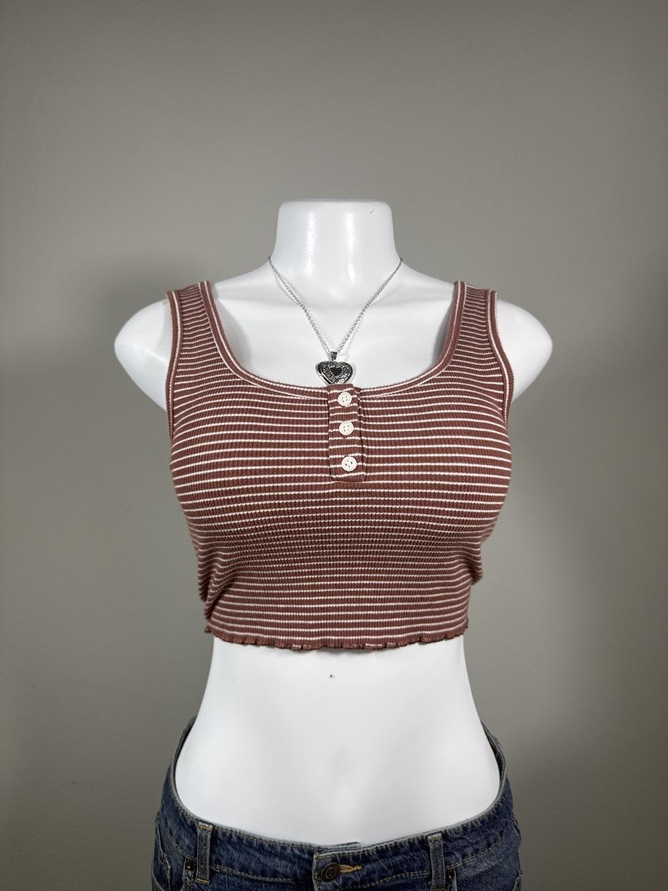 🤎 American Eagle Striped Ribbed Henley Crop Tank 🤎