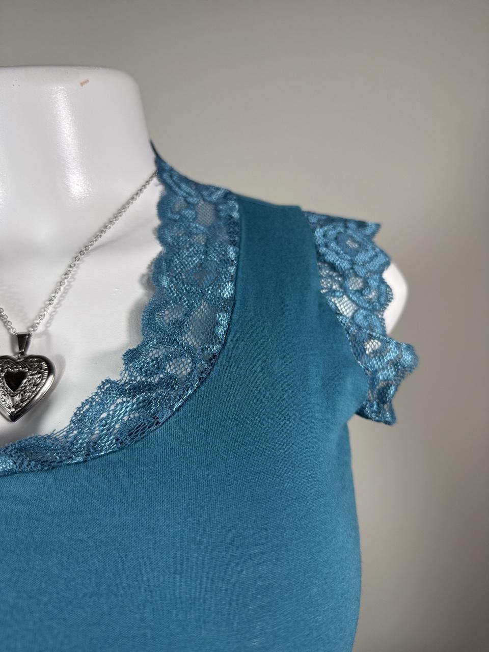 Fairycore Vintage Y2K Rue21 Teal Lace Trim Coquette Fairycore Top