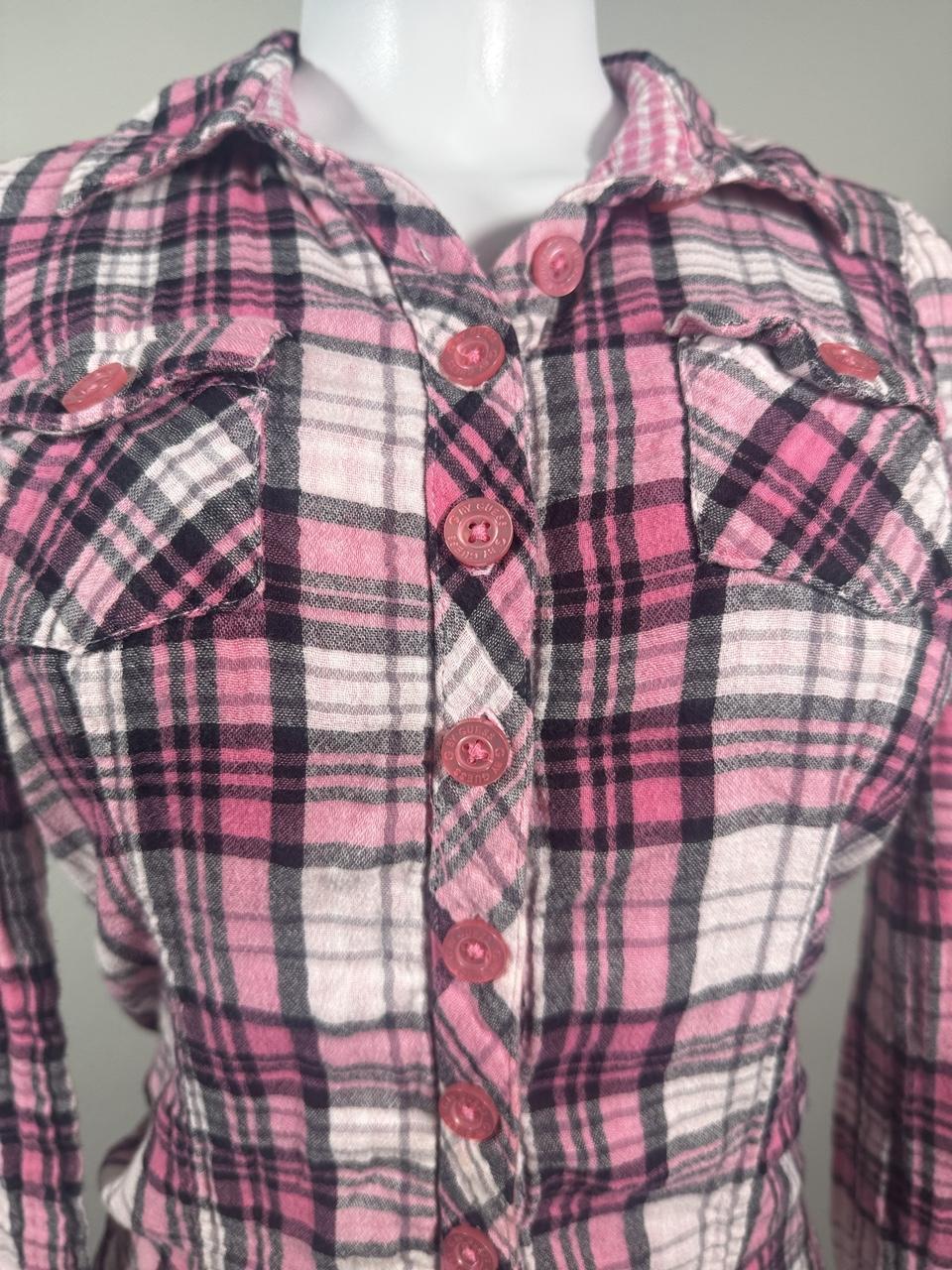 Vintage Y2K Guess Pink Plaid Button Up Flannel