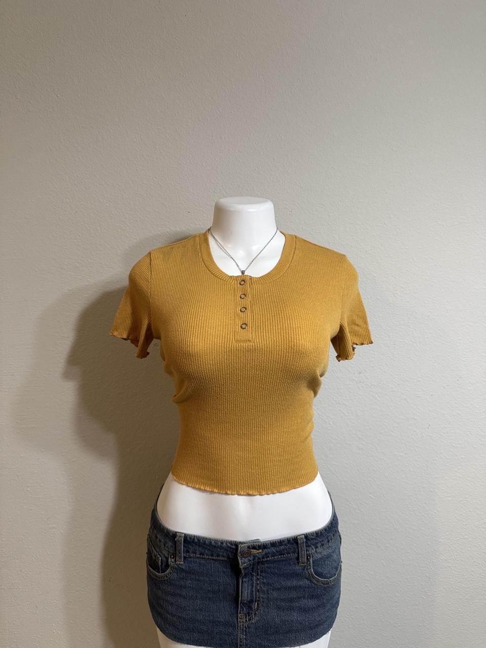 🤎 Y2K American Eagle Ribbed Henley Crop Top 🤎