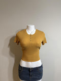 🤎 Y2K American Eagle Ribbed Henley Crop Top 🤎